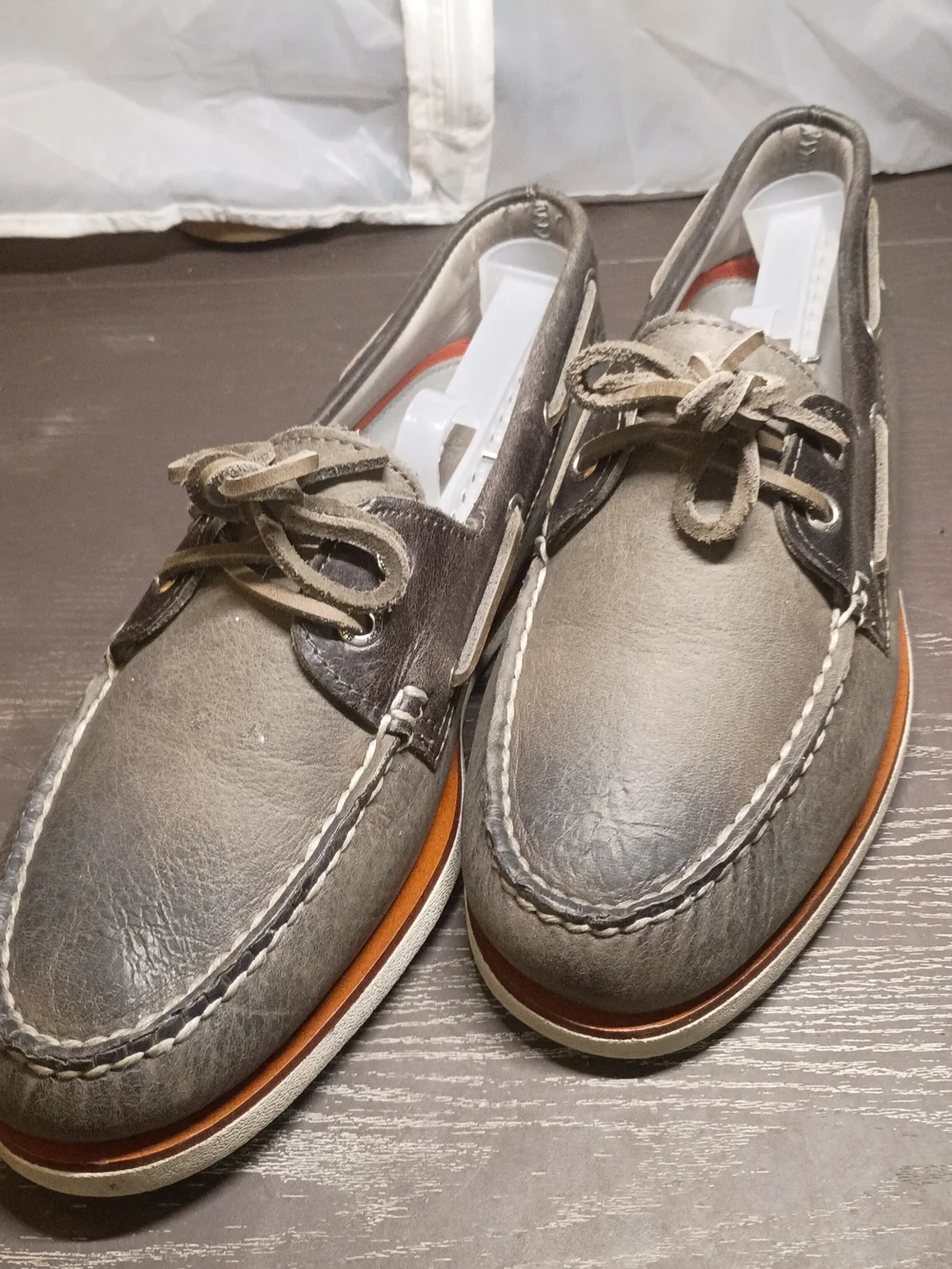 Sperry GOLD CUP Gray Leather Boat Shoes with Black Trim. Men's 10M Like NEW